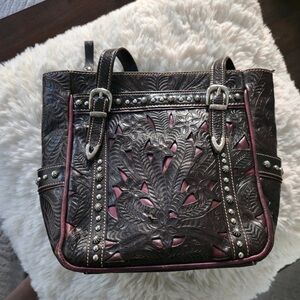 American West Brown and Pink Embossed Shoulder Bag